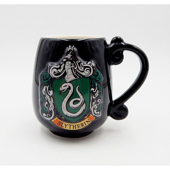 Harry Potter Embossed Slytherin House 3D Crest Ceramic Mug Black Warner Bros - Picture 3 of 8